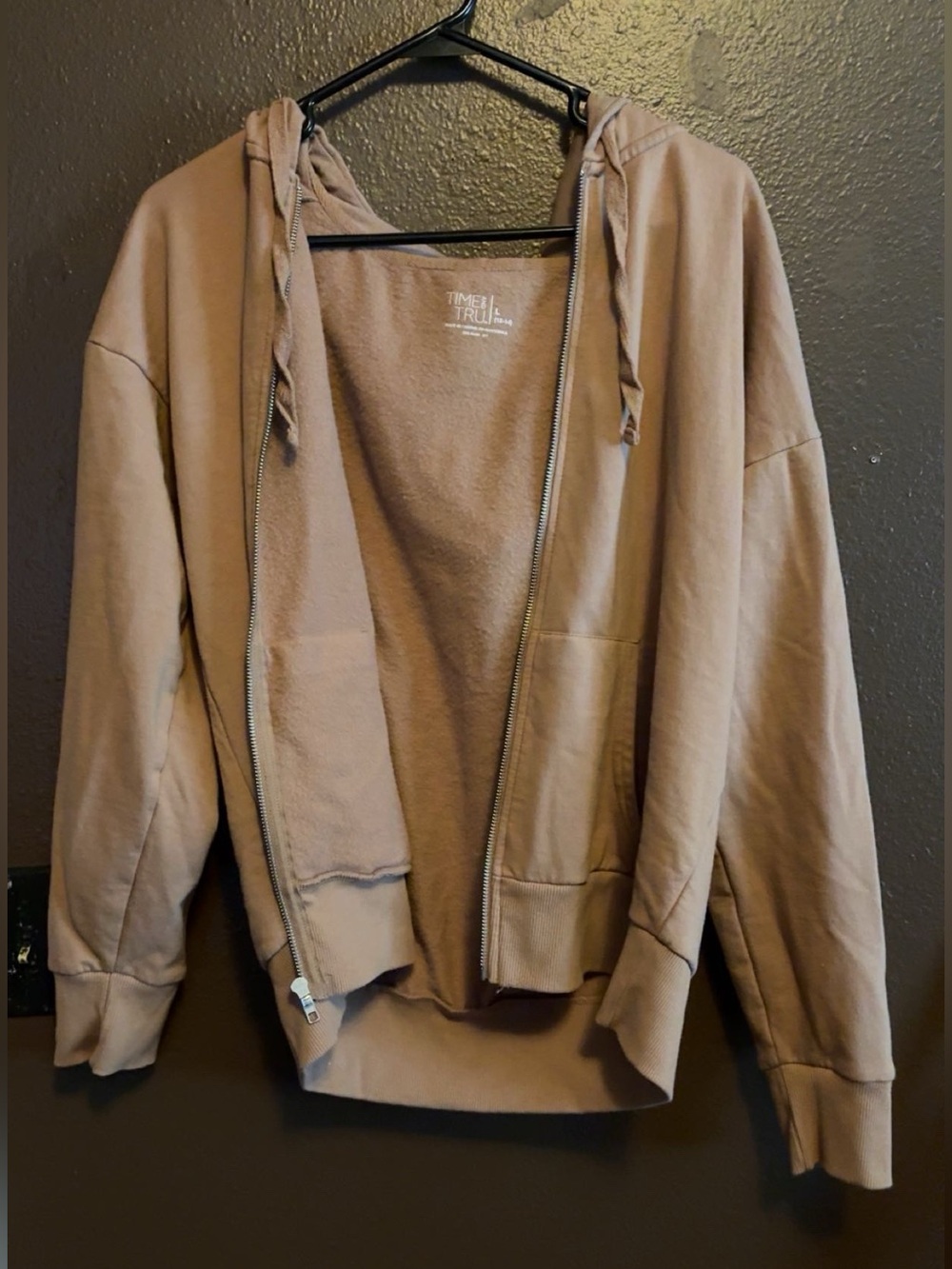 Taupe Zip-Up Hoodie with Hood